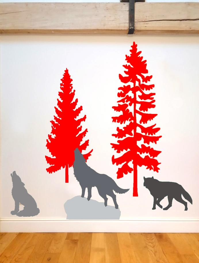 2 sapins 3 loups rouge