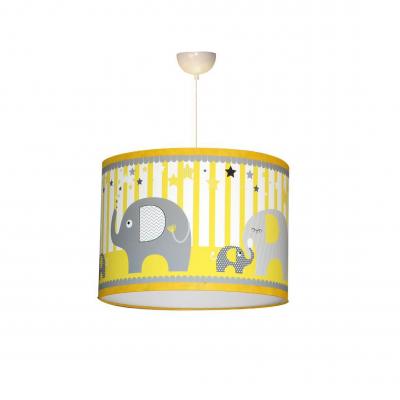 Abat-jour enfant, thème éléphants, couleur jaune et gris