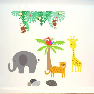 Stickers, décoration murale, thème les animaux de la savane et de la jungle.